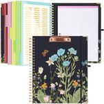 Ospelelf Clipboard Folio with Notepad for Letter Size, Clipboard Folder with Storage, 5 Folders with 10 Pockets, Elastic Closure and Pen Loop (Night Flowers)