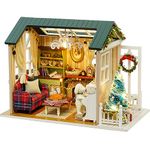 DIY Wooden Miniature Dolls House Kits.3D holiday style Miniature Greenhouse model cottage with LED Light and Music.Exquisite Furniture and Ornaments,Craft gift for Adults and children