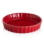 SWEEJAR Porcelain Pie Pan, 9.5-inch Round Corrugated Tart Dish, Non-Sticky Ceramic Quiche Plate, Suitable for Baking Apple Pie, Cheese Sweet Potato Pie, Chicken Pot Pie, Crustless Quiche (Red)