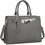 Lubardy Tote Bags for Women 15.6 Inch Work Handbags Designer Ladies Briefcase PU Leather Large Messenger Shoulder Bag Shopping Business School Grey