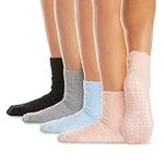 LA Active Fuzzy Socks - 4 Pairs - Non-Skid Anti-Slip Grip for Home & Hospital (Pink/Grey/Blue/Black, S/M)