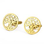 Dreamtimes Tuxedo Cufflinks for Men Tree of Life Men's Round Cuff Links with Family Tree Business Wedding Groomsmen Gifts Suit Shirt Accessories Cufflinks for Men Father (Gold-1)