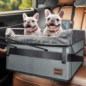 JOEJOY Dog Car Seat for Medium Dogs or 2 Small Dogs, Portable Pet Booster Car Seat for Car with 2 Clip-On Safety Leashes and Adjustable Straps, Perfect for Pets Up to 45lbs (Grey)