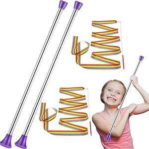 Charniol 4 Pack Twirling Baton 21 Inch Band Marching Baton Stainless Steel Conductors Metal Gymnastics Parade Stick Dance Ribbon Streamer for Kid Girl