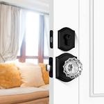 CLCTK Door Locks with Deadbolt, Black Deadbolt and Crystal Glass Door Knob Set, Single Cylinder Deadbolt Lock Combo Set Security for Entrance and Front Door