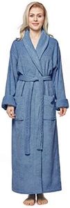 Arus Women's Optimal Style Full Length Thick Shawl Collar Turkish Bathrobe Blue Gray S/M