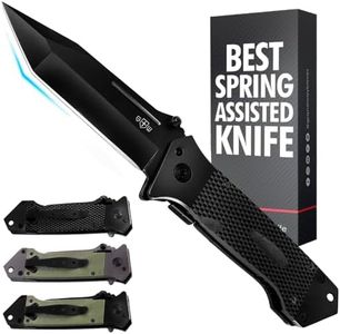 Grand Way Spring Assisted Knife - Tactical Pocket Knife for Men - Black Tanto Folding Knives - Cool Knife for Work Hiking Military - Christmas Birthday Gifts for Dad Husband 6688 BB