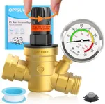 RV Water Pressure Regulator,Oppsiue Handle Adjustable Knob No Tool Required Pressure Regulator,Brass Lead-Free Water Pressure Reducer with Gauge for RV Camper Travel Trailer,Suitable for NH Thread