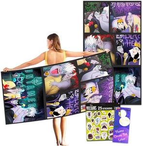 Disney Villains Beach Towel Set - Bundle with 40" x 72" Villain Microfiber Pool Towel Plus Stickers and More | Disney Villains Beach Towel for Kids, Adults