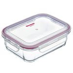 Westmark Glass Food Storage Container, with clip lid, capacity: 370 ml, airtight, freezer- and microwave-safe, oven-safe, BPA-free, glass/plastic/silicone, clear/red, 234122E1