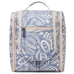 Narwey Hanging Travel Toiletry Bag Cosmetic Make up Organizer for Women and Men (Medium, Blue Leaf)