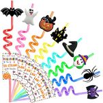 24 Pack Halloween Party Favors Halloween Straws Halloween Party Decorations Supplies Halloween Crazy Plastic Straws for Halloween Birthday, Baby Shower Party Decorations Favors