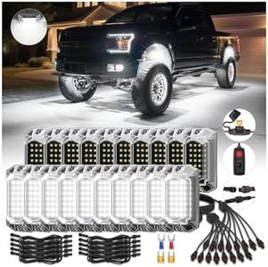 20Pods Pure White Full Angle LED Rock Lights Kit 6500K with Extension Wiring Harness Power Kill Switch, Neon Bright Underglow Light 12v Waterproof Fender Lights for Trucks Jeep Trailer Off Road ATV
