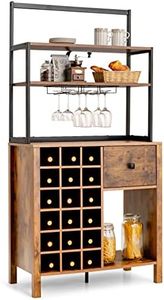 Giantex Kitchen Wine Rack, Freestanding Cabinet w/Wine Glass Holder & Drawer, 4-Tier Bakers Rack, Microwave Oven Stand for Kitchen Dining Room Living Room