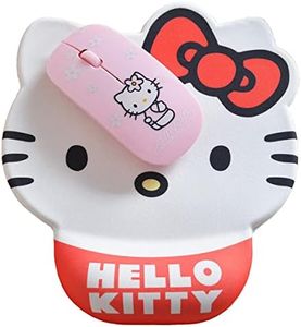 Cute Hello Kitty Mouse Pad Wrist Support, Hello Kitty Desk Accessories Office Supplies Stuff, Kawaii Mousepad Ergonomic Mouse Pad with Wrist Rest for Office Desk Computer Laptop Cat Anime Mouse Pad