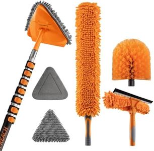 36 Foot High Reach Duster Kit with 5-30 ft Extension Pole // High Ceiling Dusting and Window Cleaning Kit with Telescopic Pole // Baseboard and Wall Washer Mop, Squeegee, Fan Blade & Cobweb Dusters