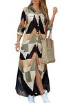 OMZIN Womens Long Maxi T Shirt Dress Button Down Split Dress with Pocket Beach Shirt Dress for Women Triangle M