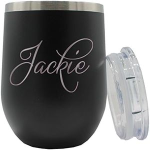 The Wedding Party Store Personalized 12 oz Insulated Stemless Wine Tumbler - Custom Engraved and Monogrammed (Black)