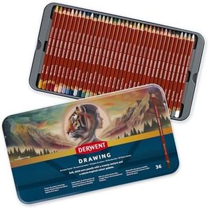 Derwent Drawing Buntstifte, 36er-Set in Blechdose, 5 mm runder Kern, Premium-Kernstärke, cremige Textur, ideal für müheloses Zeichnen und Kolorieren, professionelle Qualität, 2306557