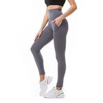 SINOPHANT High Waisted Leggings with Pockets for Women, Buttery Soft Elastic Opaque Tummy Control Stretchy Yoga Pants Trousers(#1 Pack, Grey,S-M