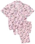 FRIENDS Girls Pyjama Set | Kids Pink All Over Print Loungewear T-Shirt & Pants PJ Bundle | Long Sleeve Tee Long Leg Bottoms Pajama | Sitcom Series Cosy Nightwear Merchandise Gift for Children