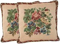 Tache 2 Piece 18 X 18 Inch Tapestry Festive Red Yuletide Blooms Throw Pillow Cushion Cover - 5598