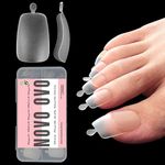 NOVO OVO 120 pcs Long Toe Nail Tips Press on, Curved Full Cover Double Matte Clear Nail Extension for Pedicure Acrylic, Tapered Square Soft Gel Nails x 12 Sizes in Box