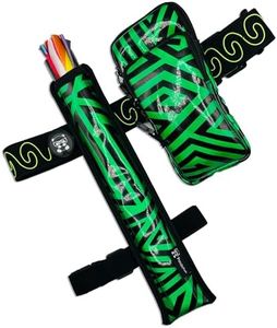 VERS MURSE Phone Bag Fan Holster Fanny Pack, Arm/Leg Band, Buckled Zippers & Hidden Zipper Pocket for Raves/Circuit Parties (Green Vers Murse + Green Fan Holster + Green Spirals LED Waist Belt)