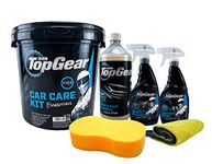 Top Gear - 7 Piece Car Cleaning Kit - Includes, 10L Bucket, Wash And Wax Shampoo, Wheel Cleaner And Cockpit Shine - Large Sponge And Microfibre Cloths