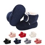 Baby Winter Warm Fleece Bootie, Newborn Non-Slip Soft Sole Winter Shoes Sock Shoes Cute Adjustable Crawling Shoes Prewalker Boots for Girls Boys Toddler 0-18 Months Marine 6-12 Months