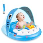 Baby Swimming Float, Inflatable Baby Float with UPF50+ Sun Protection Canopy & Toy Play Console, Infant Inflatable Seat Swimming Adjustable Safety Seat, Toddler Pool Foat Ring for Newborn 6-36 Months
