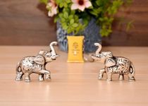 Ashamohar Indian Elephant Trunk Up Showpiece Decorative Items Elephant Statue Home/Office Decorative Showpiece - 6 cm (Metal, Silver Pack -2)