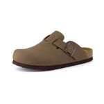 CUSHIONAIRE Hana Slip-On Buckle Clog with Cork Footbed +Memory Foam, Wide Widths Available, Brown, 8