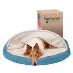 FurHaven 44" Round Orthopedic Dog Bed for Large Dogs w/Removable Washable Cover, For Dogs Up to 80 lbs - Sherpa & Suede Snuggery - Blue, 44-inch