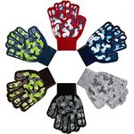 6 Pairs Boys Girls Magic Stretch Gripper Gloves Winter Knitted Full Finger Gloves for 4-8 Years Old Kids, 6 Styles