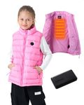 HEWINZE Girls' Puffer Heated Vest, Electric Heating Vest for Girls with 5V Battery Pack, 8Y, Pink, Small