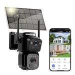 6MP Dual Lens Solar Security Cameras Wireless Outdoor, 2.4Ghz WiFi 360°PTZ Camera Surveillance Exterieur, Auto Tracking, Human Detection, Color Night Vision, Spotlights & Siren, 2-Way Audio, IP66