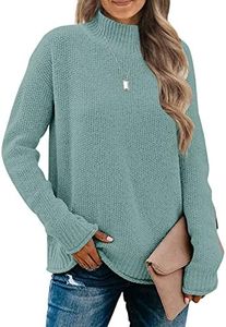 MEROKEETY Women's Long Sleeve Turtleneck Cozy Knit Sweater Casual Loose Pullover Jumper Tops, Sage, Large