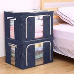 INFERNO 10 Pcs 66 L Foldable Woven Large Size Storage Box for Clothes, Blankets| Compatible for Wardrobes, Under Bed, Closet | Dust Proof Big Size Sturdy Underbed Organizer (Blue)