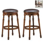 TANGZON Bar Stools Set of 2, Swivel PU Leather Upholstered Round Bar Chairs with Footrest, Solid Rubber Wood Counter Breakfast Dining Stools for Home Kitchen Dining Living Room (74cm Height)