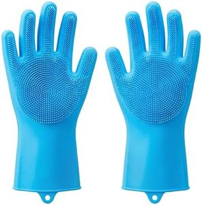 Kitchen Dishwashing Gloves for Washing Dishes – Reusable Rubber/Silicone Cleaning Gloves for Kitchen, Bathroom & Car Cleaning – Waterproof Household Hand Gloves for Women, Home Essentials (Blue)