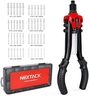 NEXTACK Rivet Gun Kit, 1/4 Pop Rivet Gun with 350pc Assorted Rivets, 13" Full Metal Two-Handed Heavy Duty Riveter Tool Setter with 5 Interchangeable Nosepieces for Van, Gutter & Automotive