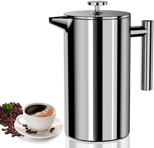 VOSFEEL French Press 1L, Caffettiera Francese con Triplo Filtro, Caffettiere a Pistone con Funzione Termica, Doppio Acciaio Inox Caffettiera French, per Casa, Viaggio, Campeggio