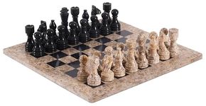 RADICALn 15 Inches Handmade Fossil Coral and Black Marble Full Chess Game Original Marble Chess Set