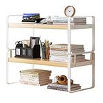 KOLENSA 2 Tier Desktop Bookshelf Metal Frame Wood Board Rack Shelves Plant Stand for Kids Stationery Organizer Living Room Storage Office Display Dormitory Home Deco