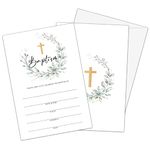 Boho Greenery Baptism Invitations with Envelopes - Watercolor Floral Religious Christening Ceremony Celebration Invites – Confirmation – First Communion - 25 Invitation Cards With 25 Envelopes (002A)