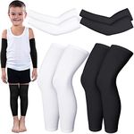 4 Pairs Kids Arm Sleeves for Basketball Kids Long Compression Leg Sleeves and Arm Sleeves Youth Basketball Leg Sleeves(Black and White,Medium)