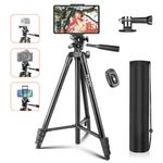 PEYOU 60" Phone Tripod with Carry Bag, Extendable Cell Phone Tripod with Bluetooth Remote and Phone Tablet Mount, Portable Phone Tripod Stand for iPhone iPad GoPro Camera