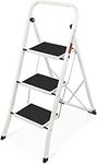 3 Step Ladder, SPIEEK Folding Step Stool with Wide Anti-Slip Pedal, 330lbs Capacity Portable Lightweight Ladders for Home Kitchen Outdoor, White