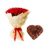 Bigwishbox Chocolate Truffle Cake Heartshape 1 Kg and 50 Red Roses (Fresh Flowers Bouquet) | Birthday/Anniversary Gift | Valentines Gift | Next Day Delivery